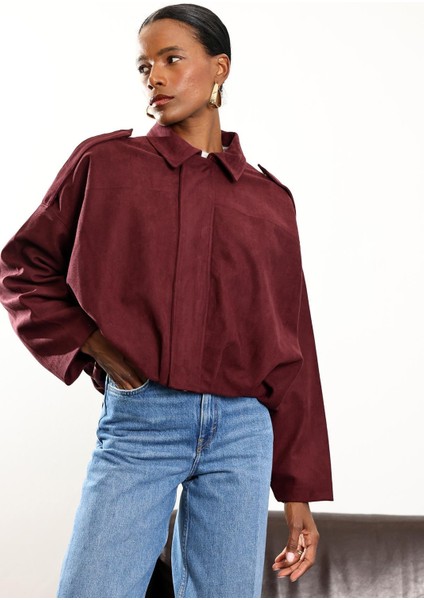 Bordo Apolet Detaylı Bomber Ceket 17116