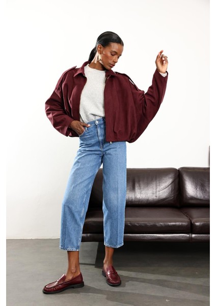 Bordo Apolet Detaylı Bomber Ceket 17116 fiyatları