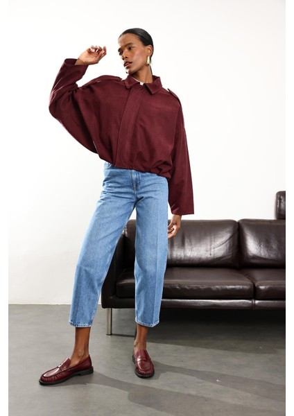 Bordo Apolet Detaylı Bomber Ceket 17116 modelleri