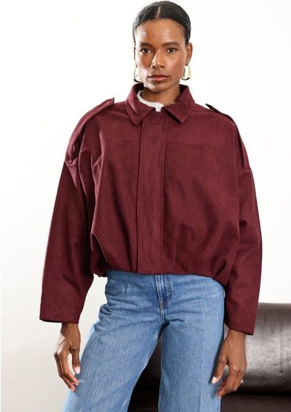 Bordo Apolet Detaylı Bomber Ceket 17116 fırsatları