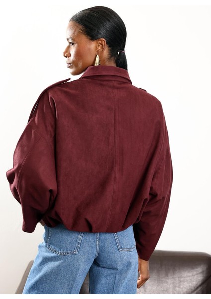 Bordo Apolet Detaylı Bomber Ceket 17116 indirimleri