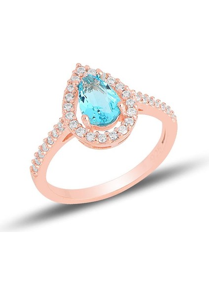 Gümüş Rose Akuamarin Taşlı Damla Modeli Üçlü Set SGTL11512MAVI modelleri