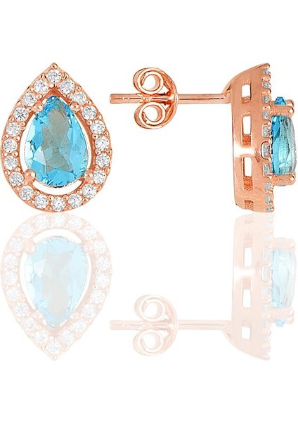 Gümüş Rose Akuamarin Taşlı Damla Modeli Üçlü Set SGTL11512MAVI fırsatları