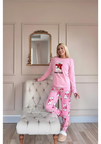 Pembe Sweet Dream Desenli Termal Kadın Pijama Takımı indirimleri