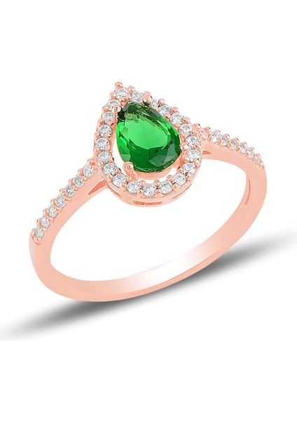 Gümüş Rose Kök Zümrüt Taşlı Damla Modeli Üçlü Set SGTL11512YESIL modelleri