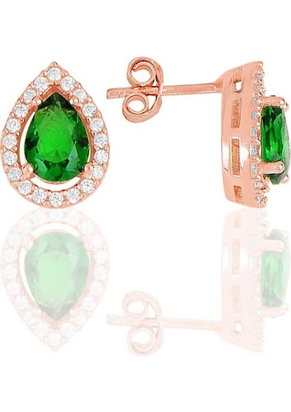 Gümüş Rose Kök Zümrüt Taşlı Damla Modeli Üçlü Set SGTL11512YESIL fırsatları
