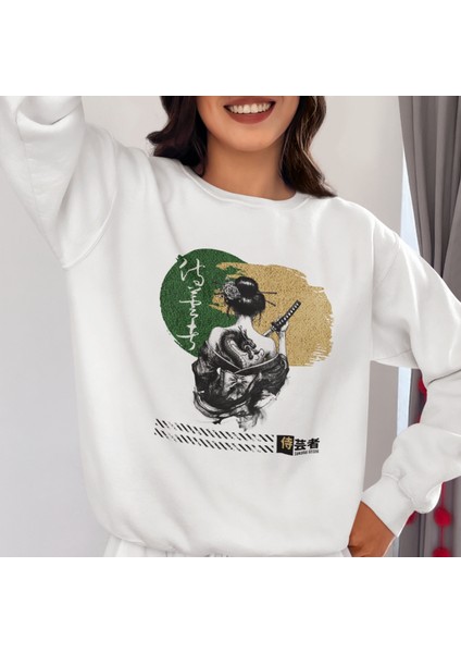 Kadın Sweatshirt - Geisha Savaşçı Desenli. Güçlü ve Şık Tasarım