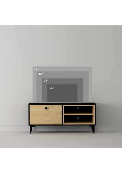 T004 Minimal Tv Sehpası Ahşap Siyah/safir Meşe