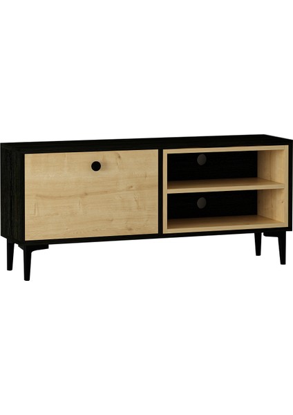 T004 Minimal Tv Sehpası Ahşap Siyah/safir Meşe