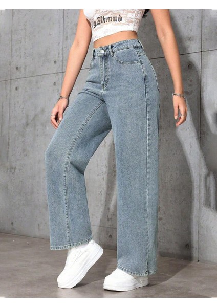 Kadın Baggy Fit Yüksek Bel Denim Jean Yıkamalı Pantolon modelleri