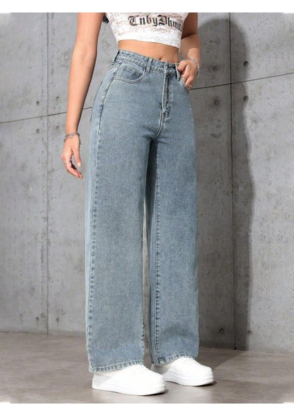 Kadın Baggy Fit Yüksek Bel Denim Jean Yıkamalı Pantolon fırsatları
