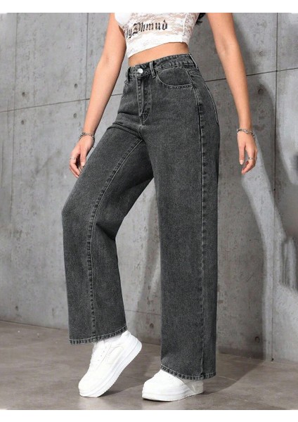 Kadın Baggy Fit Yüksek Bel Denim Jean Yıkamalı Pantolon modelleri