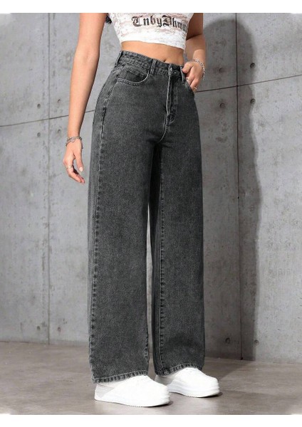Kadın Baggy Fit Yüksek Bel Denim Jean Yıkamalı Pantolon fırsatları
