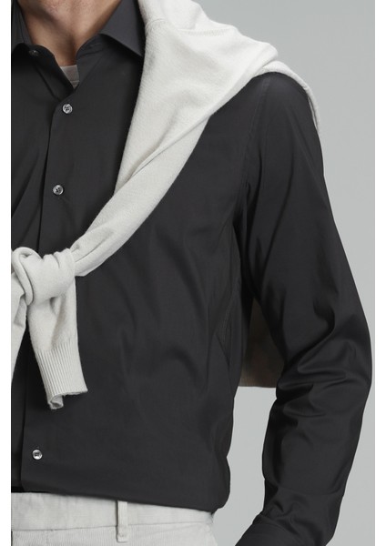 Austın Erkek Basic Gömlek Slim Fit Siyah