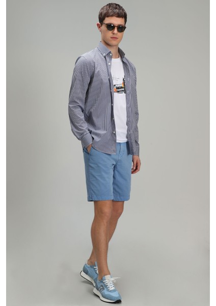 Zegler Spor Erkek Chino Şort Slim Fit Mavi