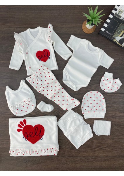 “bebek 10’lu Hastane Çıkışı Seti Kalpli Desenli Pamuklu Yenidoğan Kız Erkek 0-3 Ay”