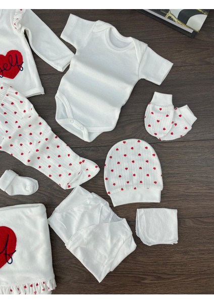 “bebek 10’lu Hastane Çıkışı Seti Kalpli Desenli Pamuklu Yenidoğan Kız Erkek 0-3 Ay” modelleri