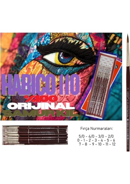 Habico 110 Samur Kılı Sulu ve Akrilik Boya Fırçası tezhip, minyatür-No:4/0 indirimleri