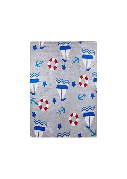 Wengen Figürlü Gri Pamuk ve Polyester Kaydırmaz Taban Dijital Baskı Çocuk Halısı