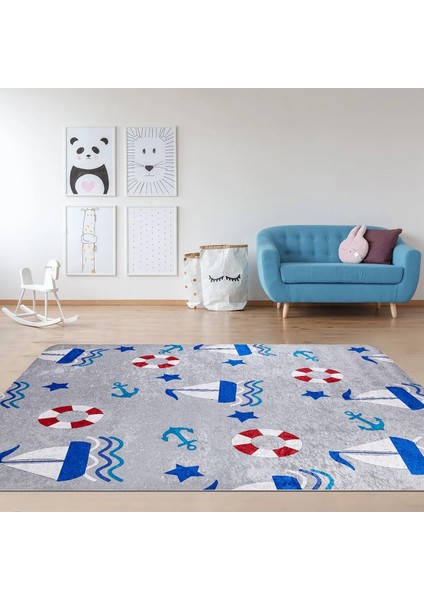 Wengen Figürlü Gri Pamuk ve Polyester Kaydırmaz Taban Dijital Baskı Çocuk Halısı modelleri