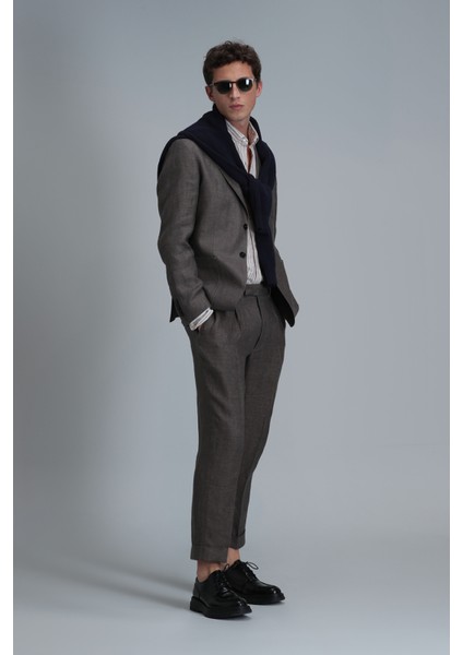 Petro Spor Erkek Blazer Ceket Slim Fit Kahverengi