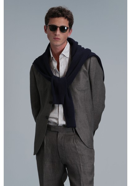 Petro Spor Erkek Blazer Ceket Slim Fit Kahverengi