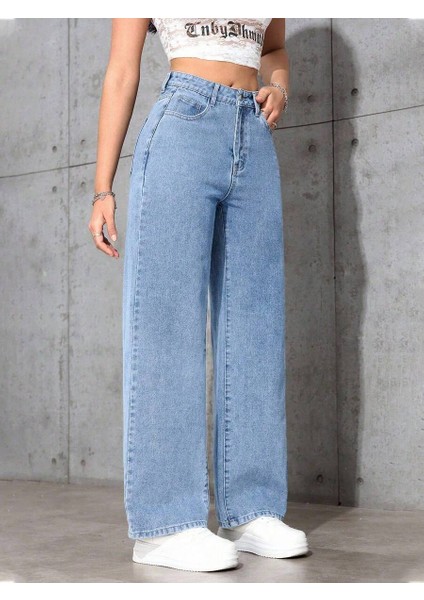 Kadın Baggy Fit Yüksek Bel Denim Jean Yıkamalı Pantolon fırsatları