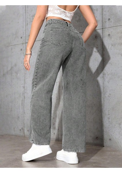 Kadın Baggy Fit Yüksek Bel Denim Jean Yıkamalı Pantolon fiyatları