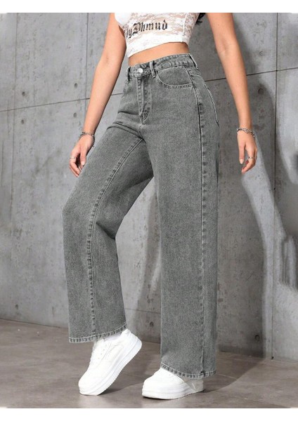 Kadın Baggy Fit Yüksek Bel Denim Jean Yıkamalı Pantolon modelleri
