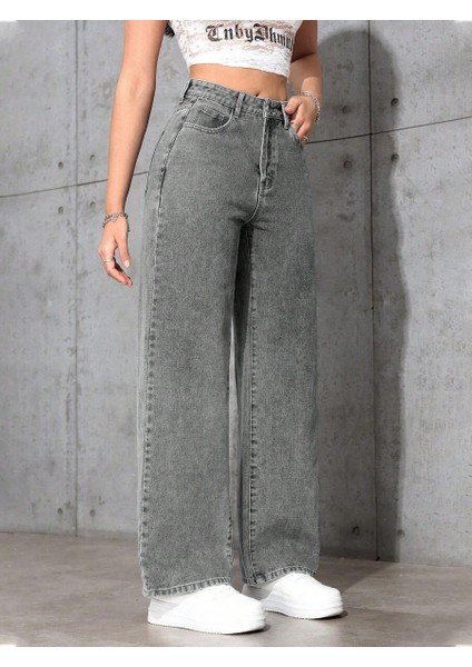 Kadın Baggy Fit Yüksek Bel Denim Jean Yıkamalı Pantolon fırsatları
