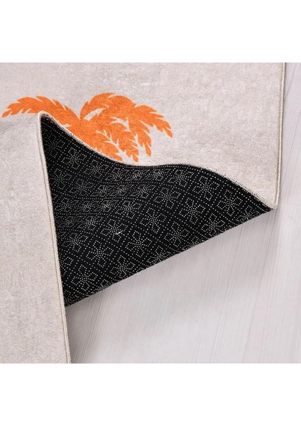 Baden Figürlü Krem Pamuk ve Polyester Kaydırmaz Tabanlı Dijital Baskı Çocuk Halısı indirimleri