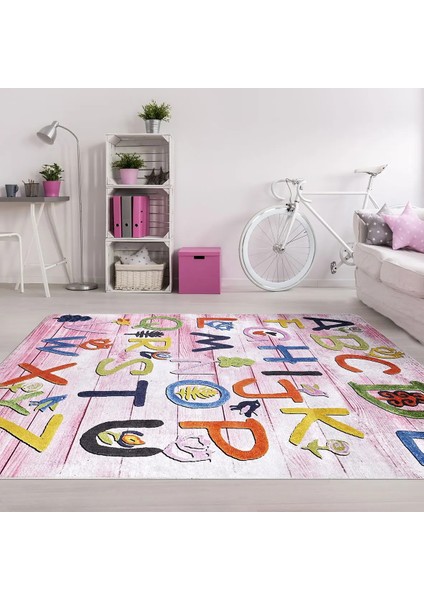 Visp Figürlü Pembe Pamuk ve Polyester Kaydırmaz Taban Dijital Baskı Çocuk Halısı modelleri