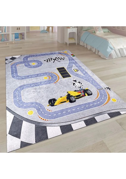 Dole Figürlü Gri Pamuk ve Polyester Kaydırmaz Taban Dijital Baskı Çocuk Halısı modelleri