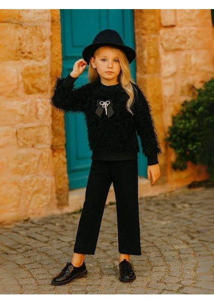 Kız Çocuk Örme Sakallı Şık Pantolonlu Takım modelleri