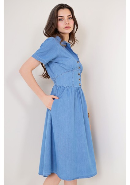 Kadın BDART Gömlek Yaka ve Düğmeli Kot Midi Elbise Maya Mavisi fiyatları