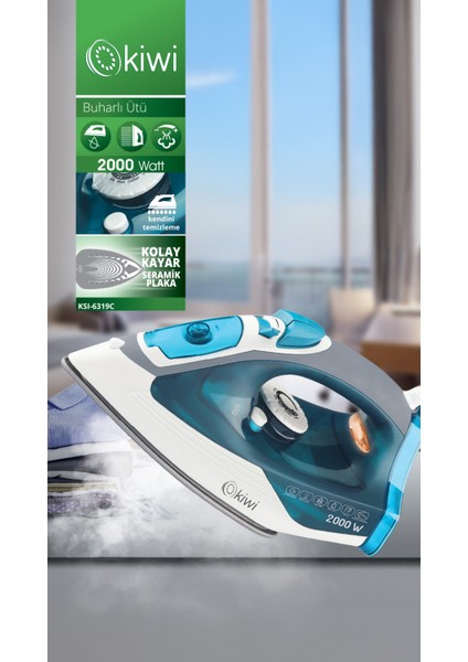 Buharlı Seramik Tabanlı Ütü 2000W Beyaz, Hızlı ve Etkili Kırışıklık Giderici