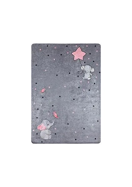 Vesoul Figürlü Gri Pamuk ve Polyester Kaydırmaz Taban Djital Baskı Çocuk Halısı