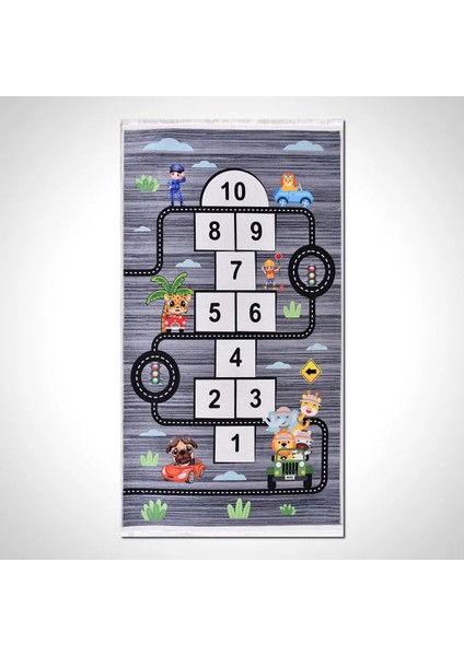 Brugg Figürlü Gri Pamuk ve Polyester Kaydırmaz Tabanlı Dijital Baskı Çocuk Halısı fiyatları