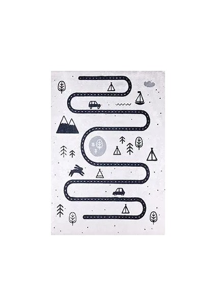 Bern Figürlü Gri Pamuk ve Polyester Kaydırmaz Taban Dijital Baskı Çocuk Halısı