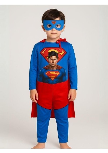 Erkek Çocuk Maskeli Pelerinli 3'lü Superman Kostümü