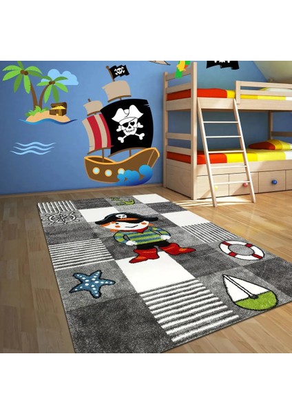 Wiler Figürlü Gri Pamuk ve Polyester Kaydırmaz Taban Dijital Baskı Çocuk Halısı modelleri