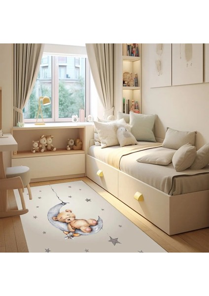 Reiden Figürlü Krem Pamuk ve Polyester Kaydırmaz Tabanlı Dijital Baskı Çocuk Halısı fırsatları