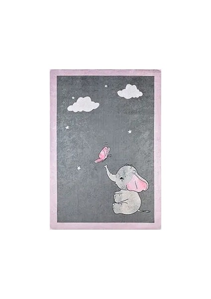 Sarnen Figürlü Gri Pamuk ve Polyester Kaydırmaz Taban Dijital Baskı Çocuk Halısı