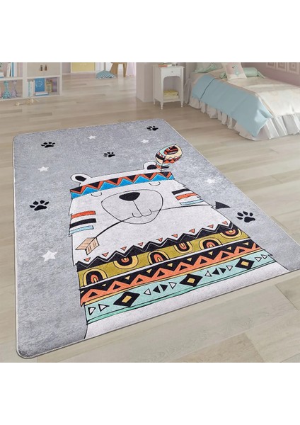 Lucerne Figürlü Gri Pamuk ve Polyester Kaydırmaz Taban Dijital Baskı Çocuk Halısı modelleri