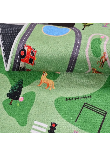 Wehr Figürlü Yeşil Pamuk ve Polyester Kaydırmaz Tabanlı Dijital Baskı Çcuk Halısı fırsatları