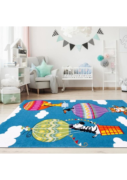 Leuk Figürlü Mavi Pamuk ve Polyester Kaydırmaz Taban Dijital Baskı Çocuk Halısı modelleri