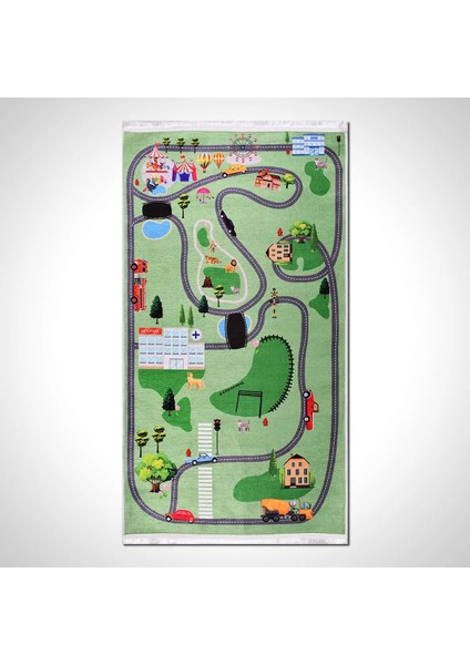 Wehr Figürlü Yeşil Pamuk ve Polyester Kaydırmaz Tabanlı Dijital Baskı Çcuk Halısı fiyatları