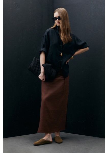 Born Kadın Keten Gömlek Siyah