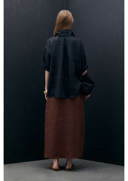 Born Kadın Keten Gömlek Siyah