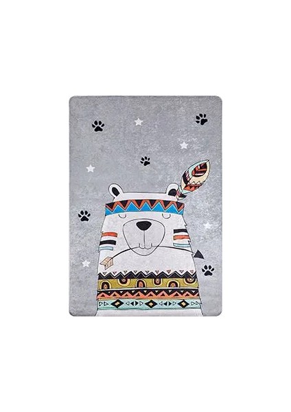 Lucerne Figürlü Gri Pamuk ve Polyester Kaydırmaz Taban Dijital Baskı Çocuk Halısı